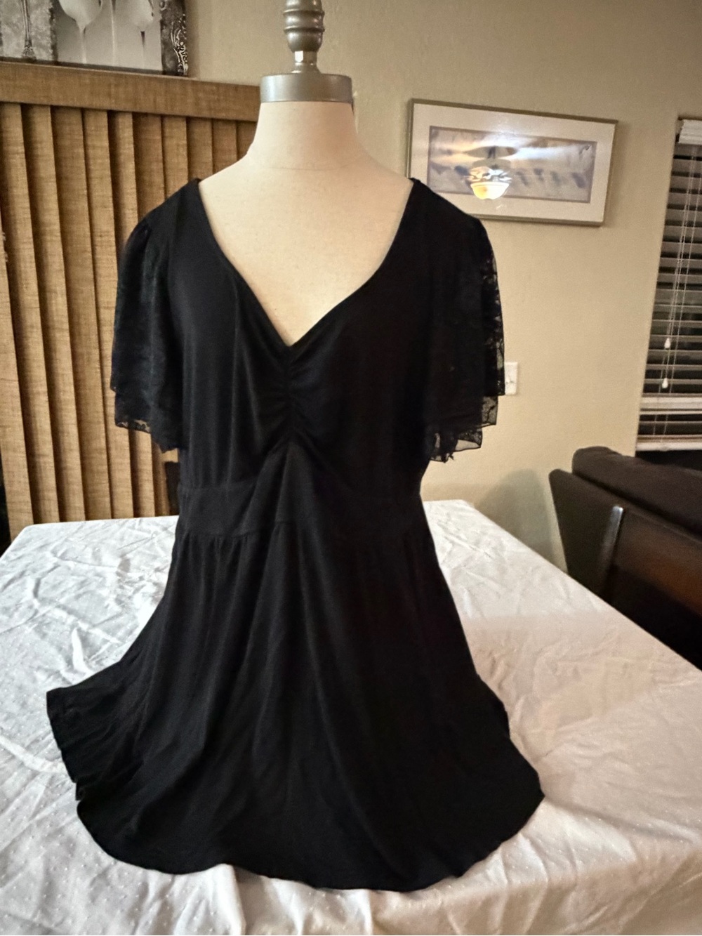 torrid Black V-Neck Lace Sleeve Flowy Top